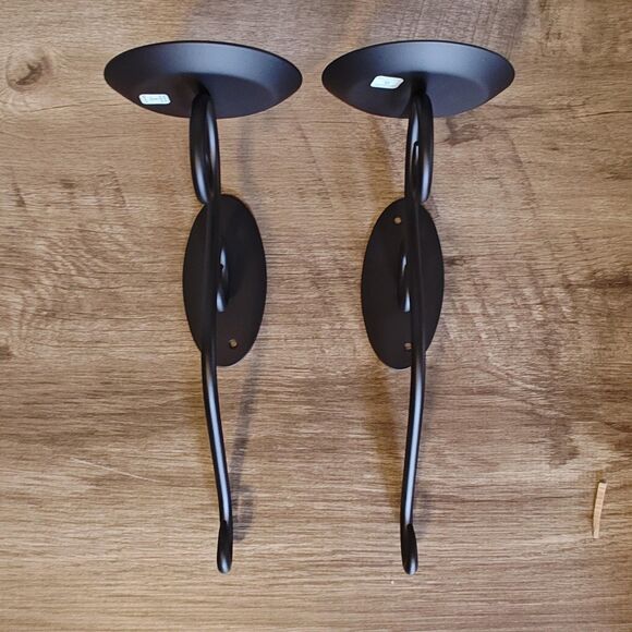 PartyLite Hearthside Wall Sconces Pair Black Metal Candle Holders P7776 Scroll - Picture 3 of 12